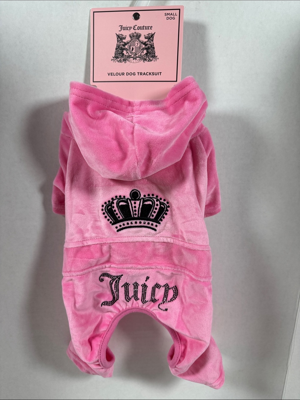 Juicy Couture Pink Velour Dog Tracksuit Rhinestones Size Small Dog
